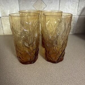 Set 4 Seneca Glass DRIFTWOOD Crinkle HIGHBALL Tumblers 5 3/4